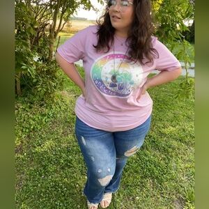 Pink & Rainbow Moon & Stars Mushroom Graphic T-Shirt